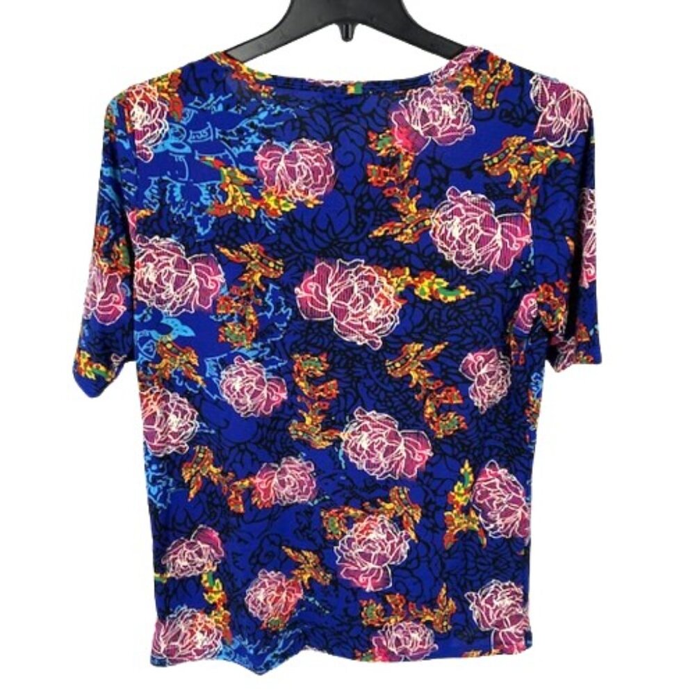 LuLaRoe Gigi Size 2XL T Shirt Top Vibrant Floral Multicolor Flower Blue Purple W - Picture 3 of 5